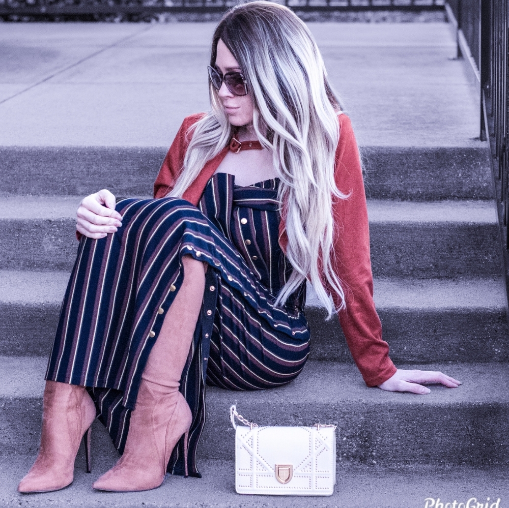 Fashion Nova Striped Bardot Maxi Dress S